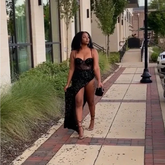 Diva Boutique Black Sequin High Slit Dress - Picture 3 of 12